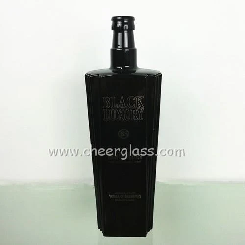 China Painted Forsted Black Glass Spirit Bottles