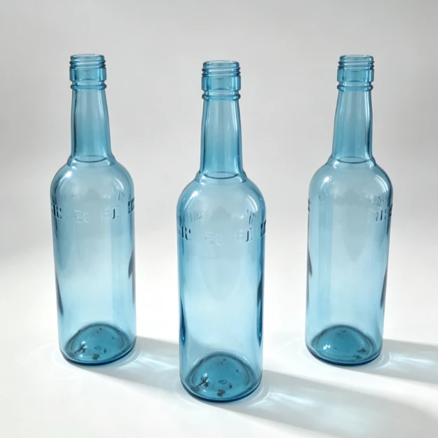 750ml Sky‑Blue Embossed Glass Liquor Bottle