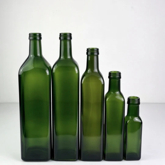 Dark‑Green Square Olive Oil Glass Bottle